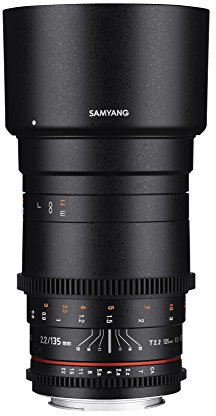 SAMYANG 7451 135/2,2 Objektiv Video DSLR Canon EF manueller Fokus Videoobjektiv 0,8 Zahnkranz Gear, Spiegelobjektiv Teleobjektiv schwarz