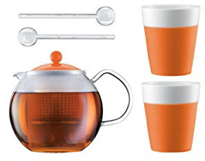 Bodum ASSAM SET Teebereiter mit 2 Gläser und Löffel Orange AK1830-XY-Y15-8