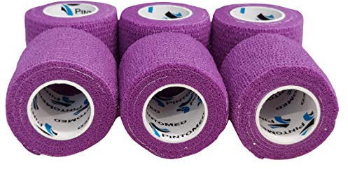 PintoMed Selbstklebender Verband Gedehnt - 6 x Lila - 5cm x 4,5m Bandagen Rollen Haftbandage Fixierbinde Selbsthaftend Health Pflaster Sport Tape Stück für Handgelenk Bein Arm Vet Wrap
