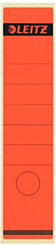 Leitz Rückenschild selbstklebend für Standard- und Hartpappe-Ordner, 100 Stück, 80 mm Rückenbreite, Langes und breites Format, 62 x 285 mm, Papier, rot, 16401025