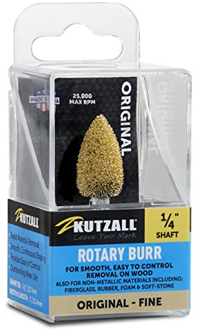 Kutzall Original Flame Rotary Burr, 1⁄4 Shaft, Fine - Wood Carving Bit for: Bosch, DeWalt, Milwaukee. Abrasive Tungsten Carbide, 1⁄2 (12.7mm) Head Dia. X 1 (25.4mm) Length, FL-12G
