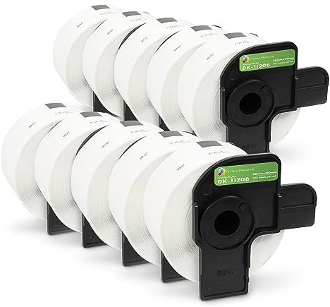 10x Adressetiketten kompatibel für Brother DK-11208 38mm x 90mm (400 Stück/Rolle) P-Touch QL-500 550 560 570 700 710W 720NW 800 810W 820NWB 1050 1060N 1100 1110NWB, Thermopapier mit Kunststoffhalter