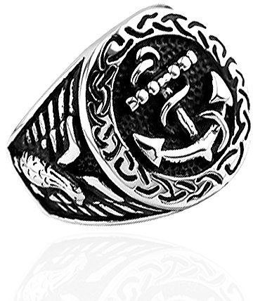 großer Herren Ring Anker Siegelring Seemanns Ring Bikerring Edelstahl Anchor silber 62 - Ø 19,76 mm