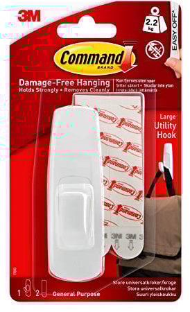Command Large Utility Hook, Pack of 1 Hook and 2 Adhesive Strips, White - Damage Free Hanging - Holds up to 2.2kg
