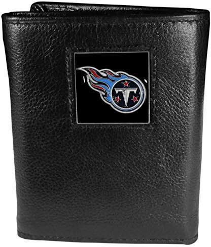 NFL Siskiyou Sports Mens Tennesee Titans Deluxe Leather Tri-fold Wallet Packaged in Gift Box One Size Black