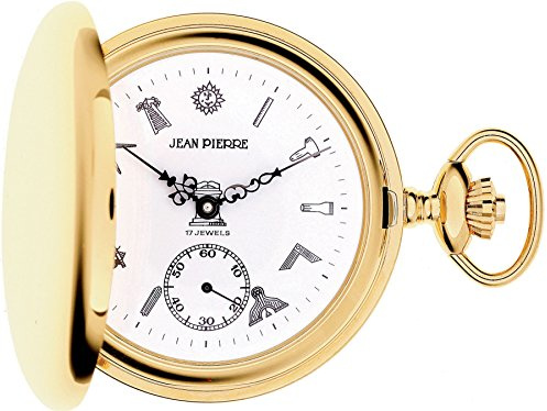 I LUV LTD Full Hunter Masonic Pocket Watch Gold Plated with Masonic Icons - Gift Box
