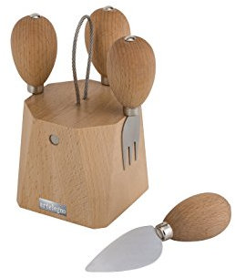 Artelegno 66 Parma Magnetic Cheese Knife Block with Four Stainless Steel Cheese Knives, Solid Beech Wood Natural Lacquer Finish