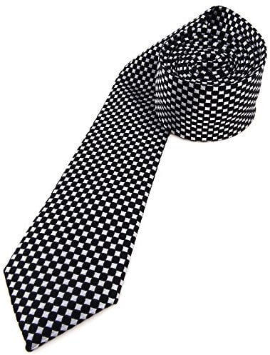 TigerTie Schmale leichte Damenkrawatte in schwarz silber kariert - Größe 140 x 5,5 cm