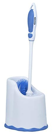 Superio Toilet Brush and Holder,Toilet Bowl Cleaning System with Scrubbing Wand, Under Rim Lip Brush and Storage Caddy for Bathroom, White and Blue