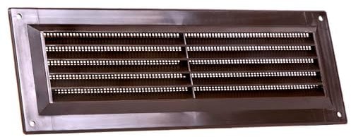 Map Louvre Vent Cover 9 x 3 (229mm x 76mm), Fixed Plastic Grille with Flyscreen to Cover Single Brick, Brown