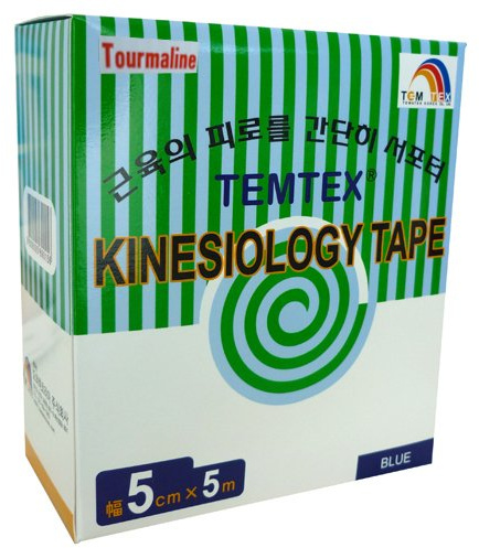 Temtex - Tourmaline Kinesiology Tape 5x5, 6 Stück, Größe 5 cm x 5 m, blau