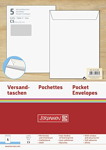 Brunnen 1053450 Versandtasche, C5, 5 Stück, 162 x 229 mm