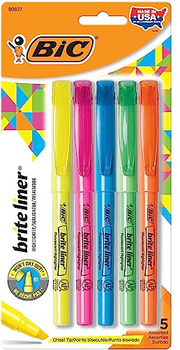 Assorted Colors Bic Brite Liner Fluorescent Highlighters 5/Pkg BLP51W