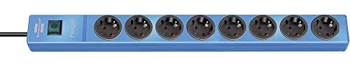 Brennenstuhl hugo! Steckdosenleiste 8-fach (mit Schalter und 2m Kabel, Gehäuse aus bruchfestem, stabilem Polycarbonat) blau