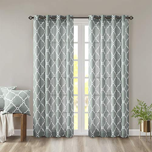 Madison Park Fretwork Print Window Curtain 1 Panel, 50x84 Seafoam/White