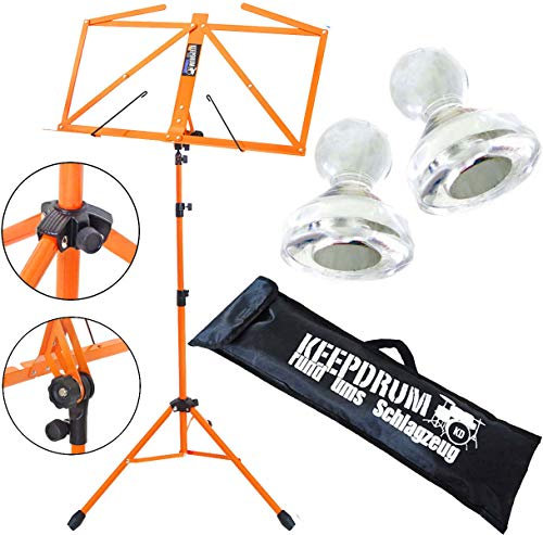 keepdrum Notenständer Notenpult Orange mit Tasche +10 Stück Notenpult Magnete MG10