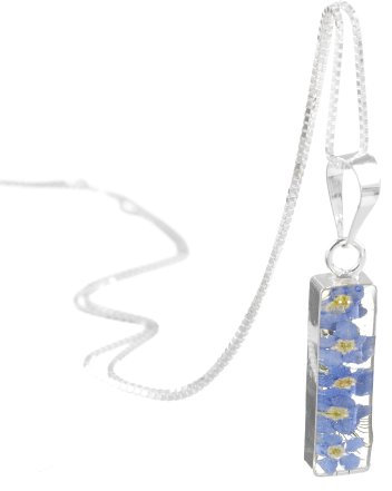 Shrieking Violet: Kettenanhänger - blaue Vergissmeinnicht - lang - 925 Sterling Silber - 45 cm Kette