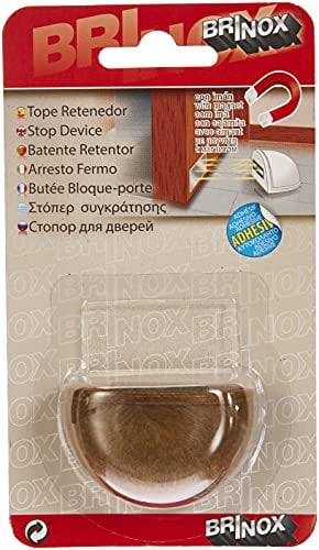 Brinox Tope de Puerta con Imán, Adhesivo, Fabricado en España, Color Madera, Incluye Placa de Acero Inoxidable, Protección de Paredes y Muebles, 1 Unidad