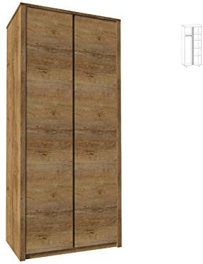 Furniture24 Kleiderschrank Montana S2D, 2 Türiger Drehtürenschrank, Schrank mit Kleiderstange und 4 Einlegeboden (Lefkas Eiche dunkel)