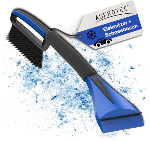 AUPROTEC Eiskratzer Auto mit Besen & Softgriff/Eiskratzer mit Besen/Scheibenkratzer Auto/Schneekratzer Auto mit Besen/Scheibenkratzer Winter/Eisschaber Auto – ASE 1 schwarz-blau