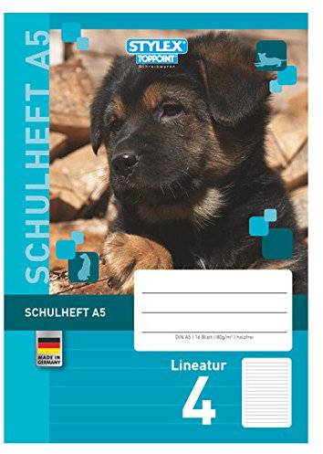 STYLEX 29704 Schulheft mit tollen Tiermotiven, Verschiedene Lineaturen, DIN A5, 16 Blatt
