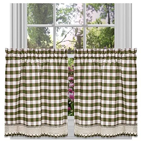 ACHIM Buffalo Check Tier Pair Curtain Set, 58 x 24 in, Light Filtering