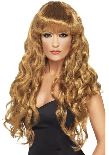 Smiffys Sirene Perücke, Braun, Lang, Lockig mit Pony Halloween