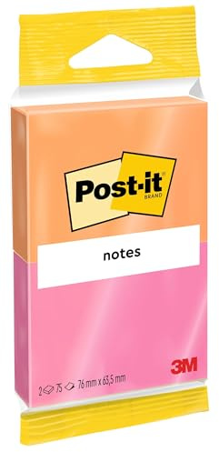 Post-it Notes, 2 Pads (150 Sheets), 63.5 mm x 76 mm, Orange, Pink | Self-Stick Notes for Reminders, Planning and Study, Stick and Remove Cleanly; Great for Marking, Organising, Capturing Ideas