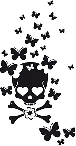 GRAZDesign Wandtattoo Kinderzimmer Mädchen Teenager, Totenkopf mit Schmetterlinge, Wohnzimmer Jugendzimmer Wandaufkleber Klebefolie, 78x40cm, 070 schwarz