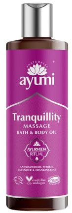 Ayumi Lavender Massage Oil | Muscle Massage Oil to Relief Stress | Frankincense Body Oil to Uplift Mood | Rose GeraniumOil for Dry Skin Hydration | Vegan Bath & Body Oil for Women & Men | 250ml
