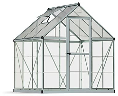 Canopia by Palram Gewächshaus klein Hybrid 6x6 Treibhaus 186x185 cm Aluminium Silber Tomatenhaus Polycarbonatplatten UV-beständig