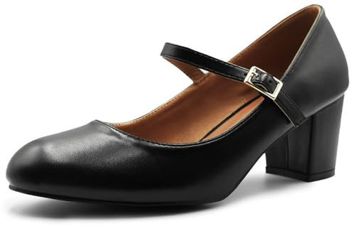 Womens Ladies MID Block Heel Mary Jane Office Work Formal Strap Dolly Shoes Size