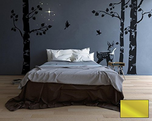 Wandtattoo Wandaufkleber Birken Baum Wald Birkenbäume Reh Vögel Sterne M1629 - ausgewählte Farbe: *Gold* - ausgewählte Größe: *XXL - 320cm hoch*