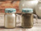 Circleware Yorkshire Mason Jar Mug Glass Salt and Pepper Shakers with Glass Handles and Blue & Lids, Set of 2, 5 oz., Clear