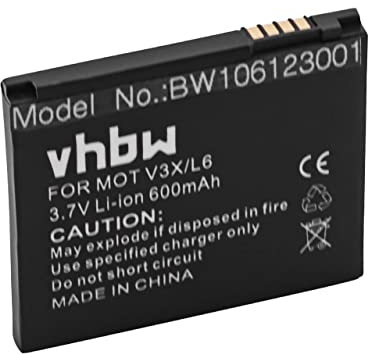 vhbw Akku kompatibel mit Motorola C257, C261, E690, E8, EM35, Krzr K1, L2, L6, L8 Handy Smartphone Telefon (600mAh, 3,7V, Li-Ion)