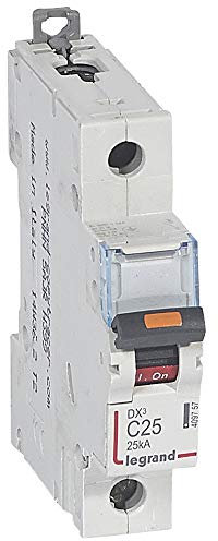 Legrand 409757 Disjoncteur DX³ 25kA arrivée haute et départ bas à vis, 1P, 230V~ à 400V~, 25A, courbe C, 1 module