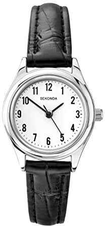 Sekonda Women's Quartz Watch with White Dial Analogue Display and Black Leather Strap 4491.27
