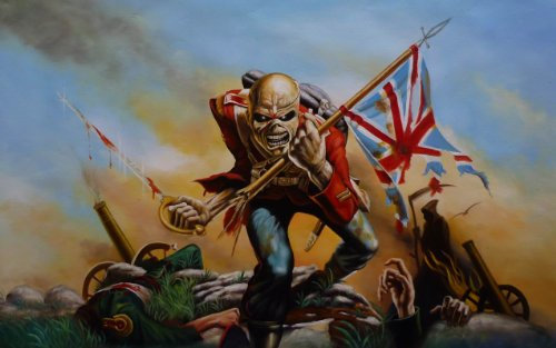 Iron Maiden Oil Painting, 28x16 NOT a print, giclee or poster. hand Painted. Framed, but canvas alone is also available at a reduced cost for self framing/pinning.