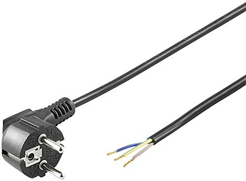Goobay 96034 Gewinkeltes Stromkabel / Offene Kabelenden & angepresste Aderendhülsen / 90 Grad Schutzkontaktstecker / Universelles Netzkabel / Schwarz / 5m
