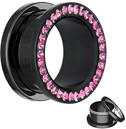 Treuheld Flesh Tunnel - Schwarz - Kristall - Pink - Schutzschicht 8 mm