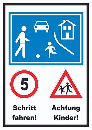 HB-Druck Spielstraße Schrittfahren Achtung Kinder Schild A2 (420x594mm)
