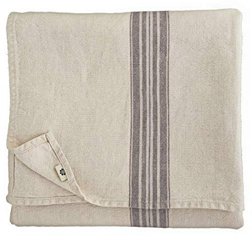 Linen & Cotton Luxus Vintage Shabby Chic Rustikal Tischdecke Provence - 100% Leinen, Beige Natur Schwarz (136 x 300 cm) Tischtuch Stoff Tischwäsche Rechteckig Lang für Home Küche Dekoration Wohnzimmer