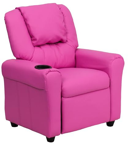 Flash Furniture Cup Holder And Headrest Poltrona reclinabile per Bambini contemporanea, Hot Pink, Set of 1