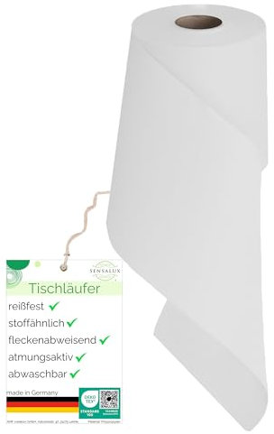 Sensalux Tischläufer, Tischband, stoffähnliches Vlies, Standard 100 by Oeko-TEX® - Klasse I Zertifiziert, 15cm x 25m, Weiß