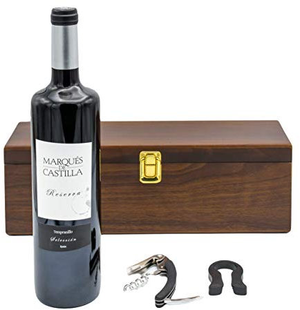 The Wine Guys Geschenkset Weinset in Holzkiste mit 1 Flasche Marques de Castilla Reserva, 1er Pack (1 x 750 ml)