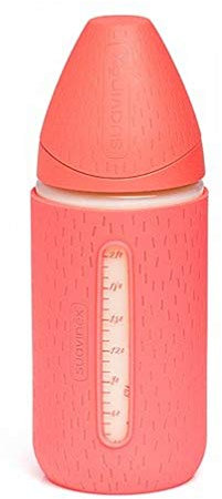 Suavinex Biberon en Verre avec Housse en Silicone Rose 240 ml