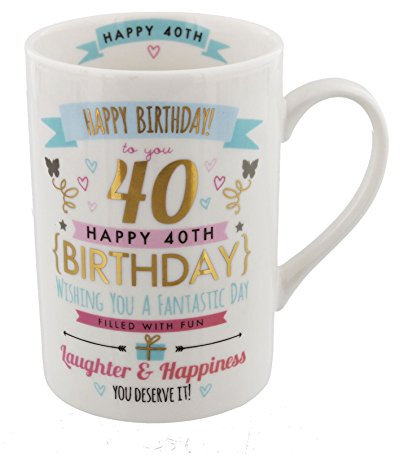 Signography Happy 40th Birthday Mug Pink & Gold Gift Boxed
