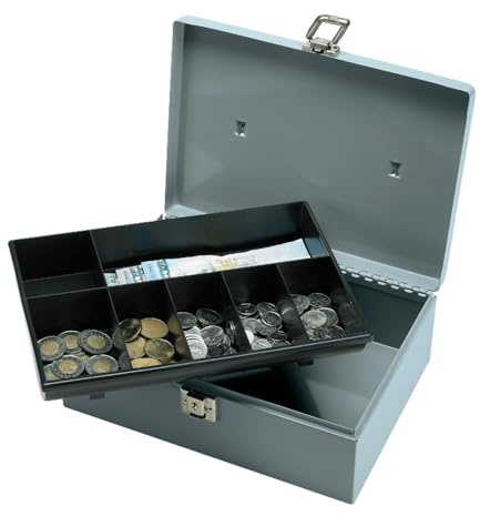 Sparco All-Steel Cash Box with Latch Lock - 1 Bill - 6 Coin - Steel - Gray - 4 Height x 11 Width x