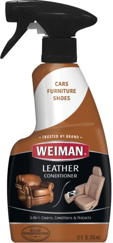 Weiman Leather Cleaner & Conditioner - 12 Fl Oz - Non Toxic Cleans Conditions and Restores Leather Surfaces - UV Protectants Help Prevent Cracking or Fading of Leather Couches Car Seats Shoes Purses