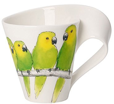 Villeroy & Boch - NewWave Caffè Sittich Becher mit Henkel, Kaffeebecher mit Animal-Print aus Premium Porzellan, in Geschenkkarton, 350 ml